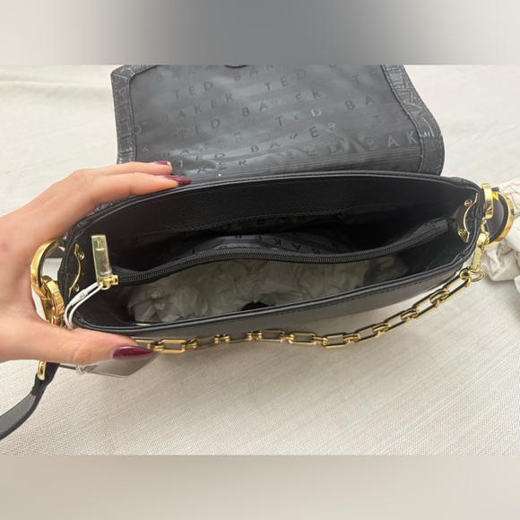 NWT Ted Baker Jjolie Croc Embossed Leather Crossbody – Black & Gold - Picture 9 of 10